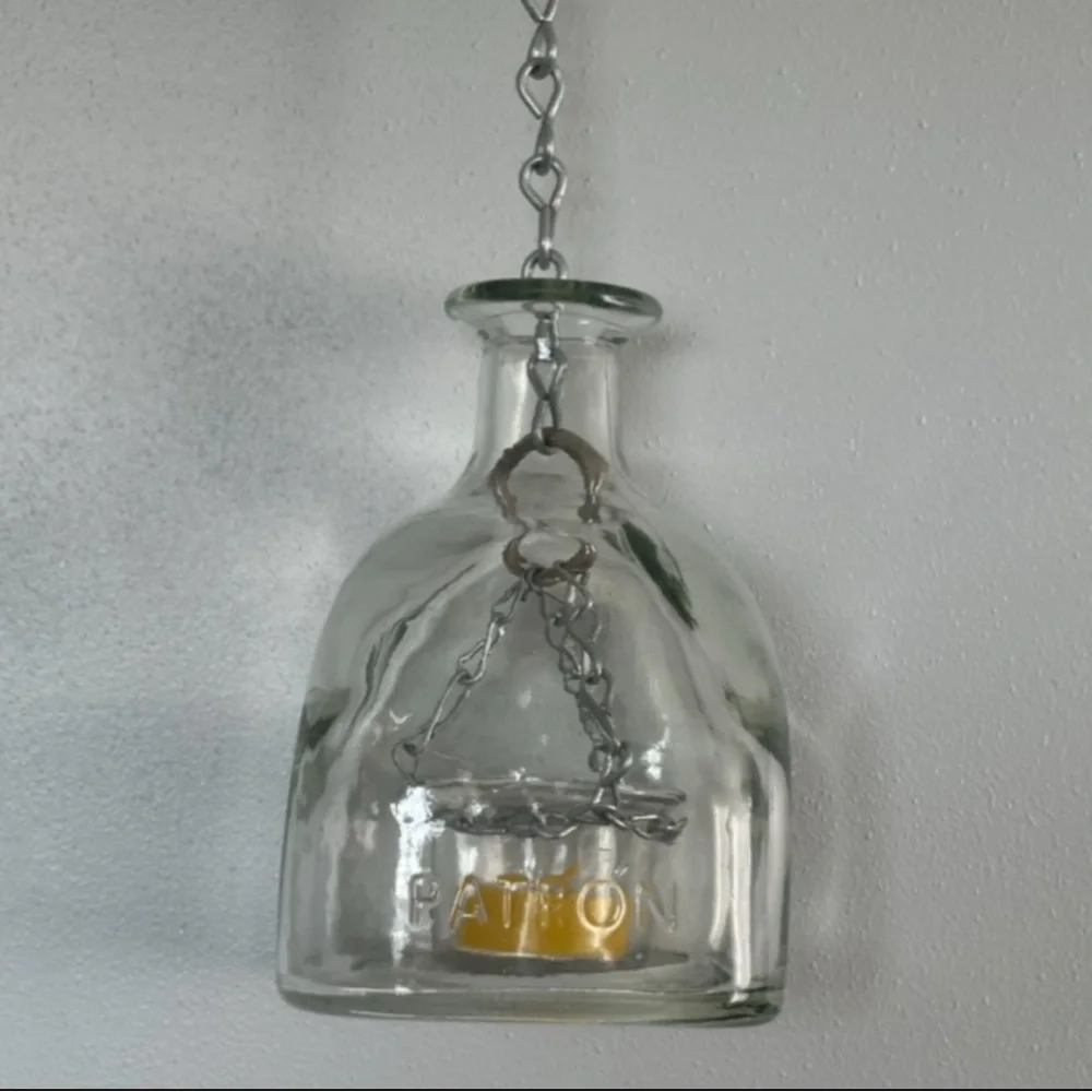Set of 2 Hanging Patron Bottle Glass Pendant Tea Light Holder Lanterns